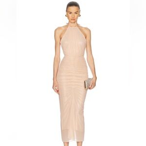 NWT Mugler High Neck Dress in Metallic Beige size FR 42 / US 10
